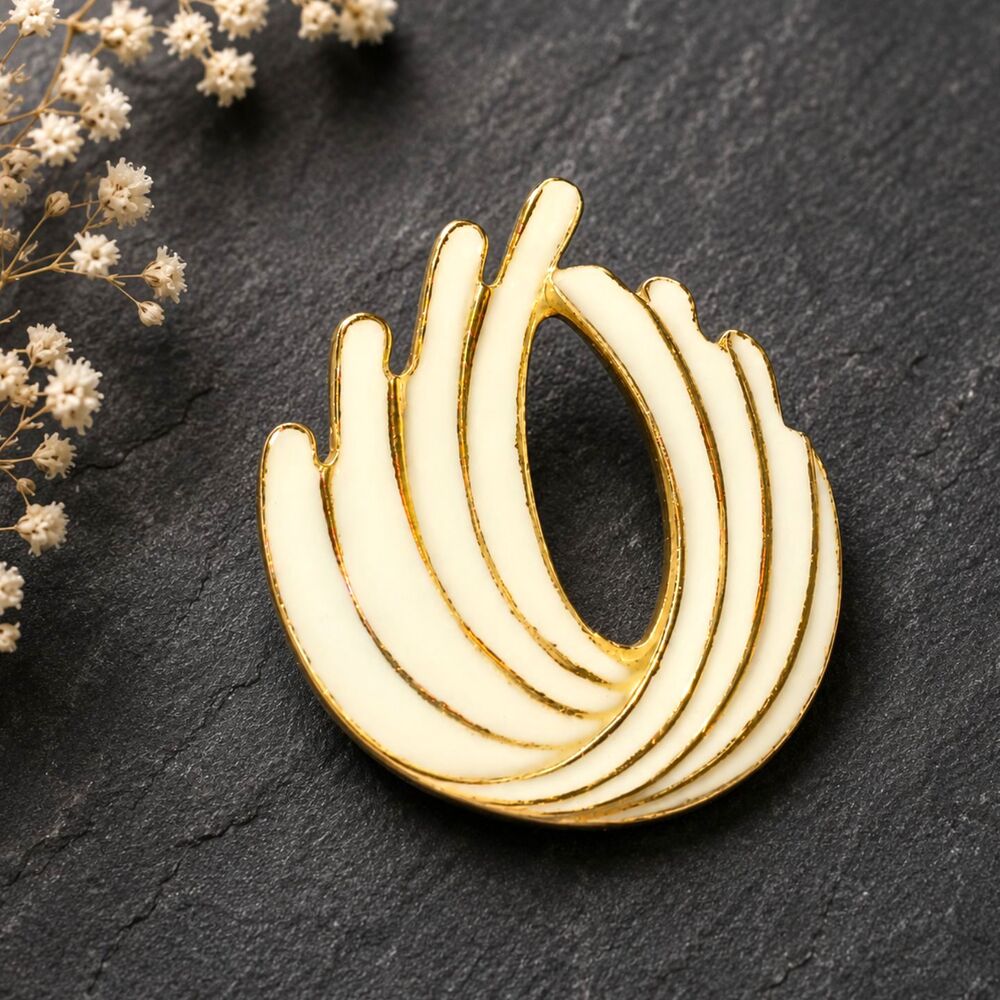Vintage Signed Torino White Enamel Freeform Brooch